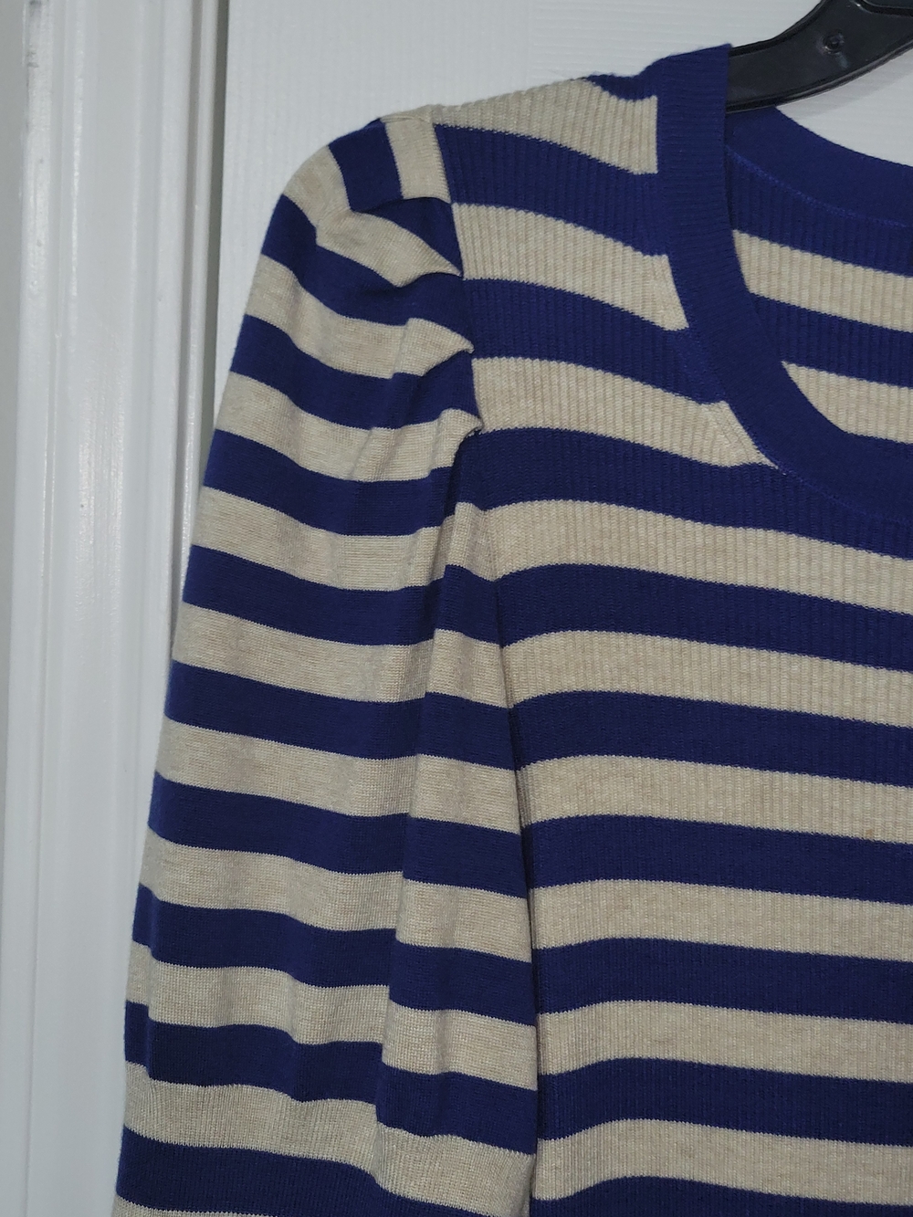 J. Crew Blue and Cream Striped Long-Sleeve Crewneck Sweater - Picture 2 of 4